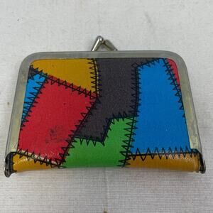 Vintage 1960s Vinyl Patchwork Metal Clasp Mini Sewing Kit w Thread Needles Etc